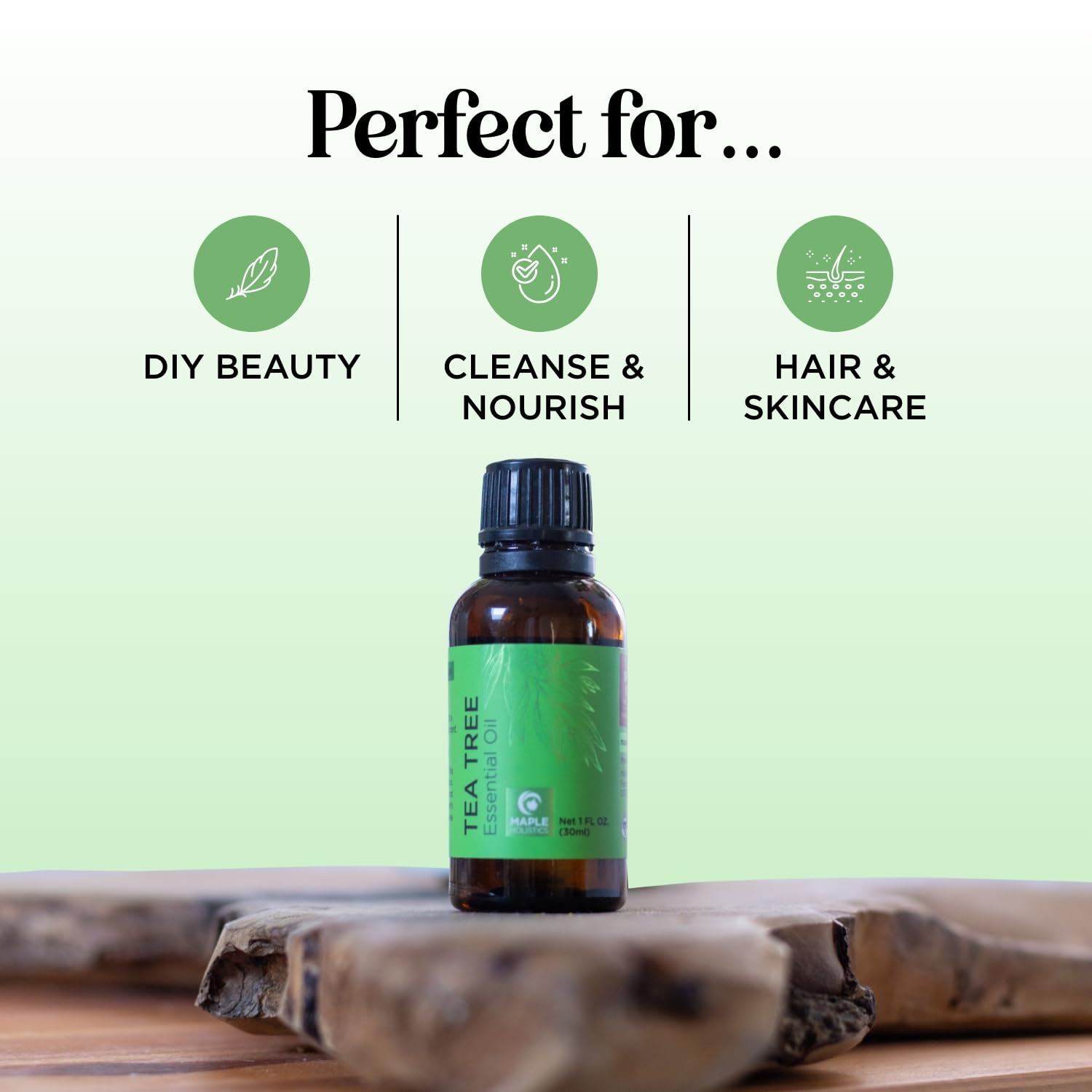 Maple Holistics Tea Tree Oil dropper ready for precise application