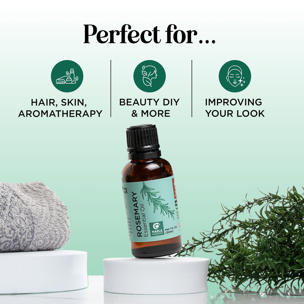 Maple Holistics rosemary oil with carrier oil for beauty routines.