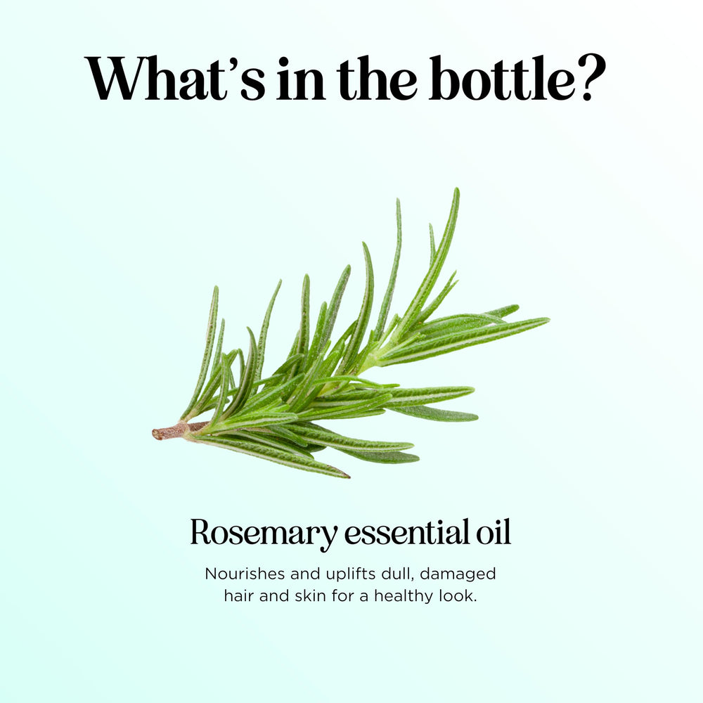 Maple Holistics rosemary oil hair care application for adding natural shine