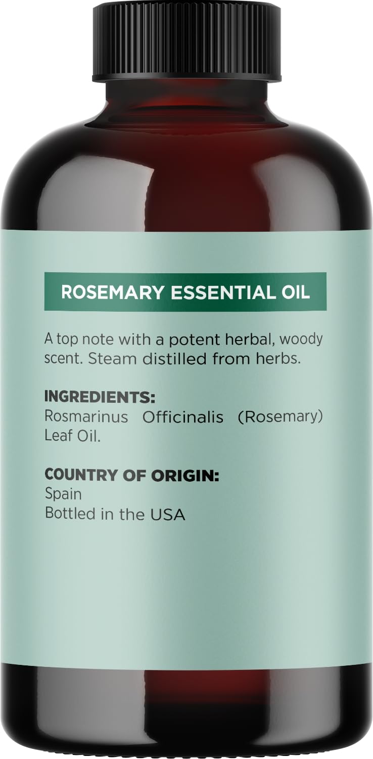 Maple Holistics rosemary oil closeup label highlighting pure composition.