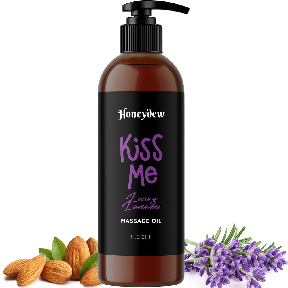 Maple Holistics Tempting Lavender Massage Oil bottle shows smooth glide for couples massage.