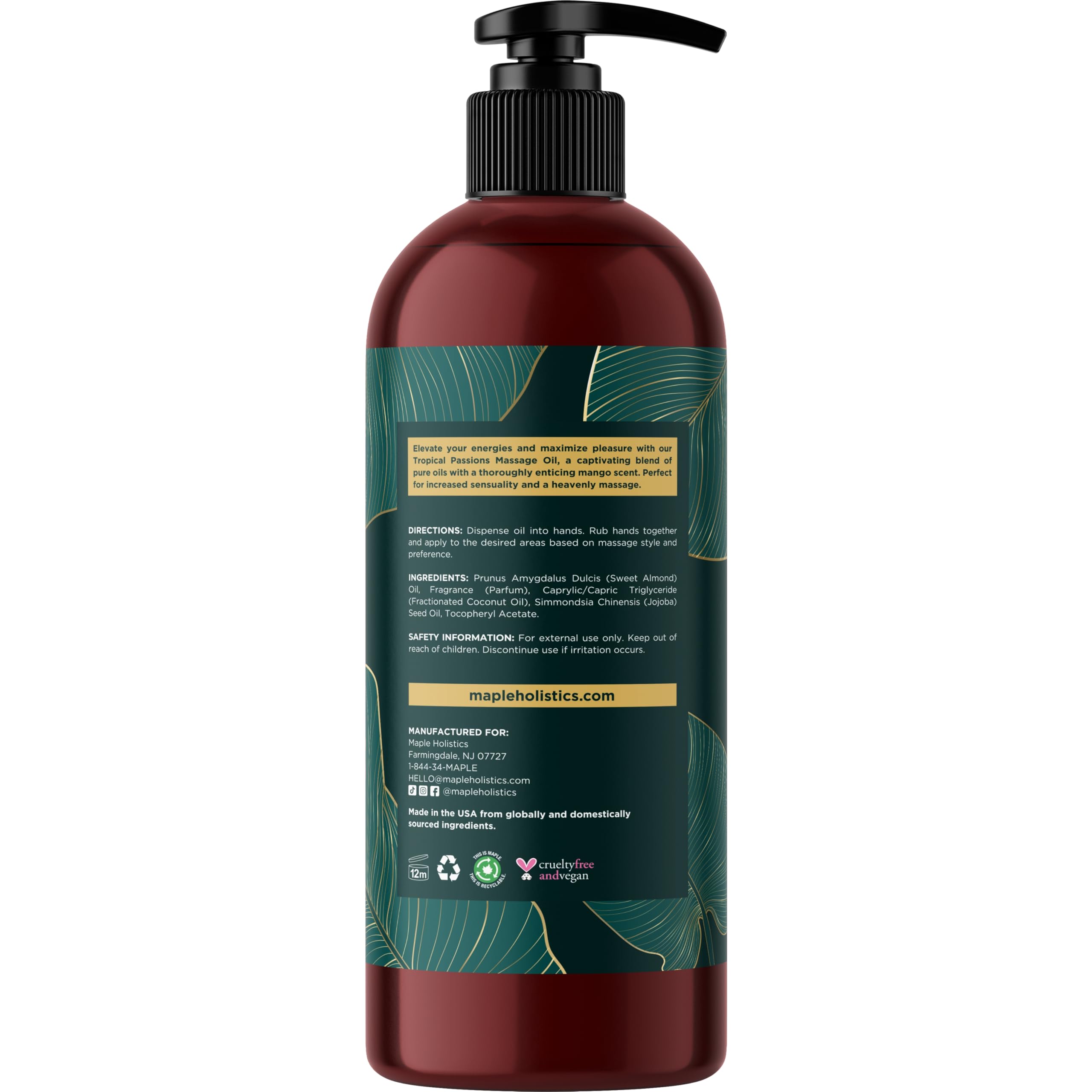 Maple Holistics massage oil texture spread on skin illustrates easy glide.