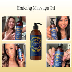 Maple Holistics vanilla massage oil being poured for easy application.