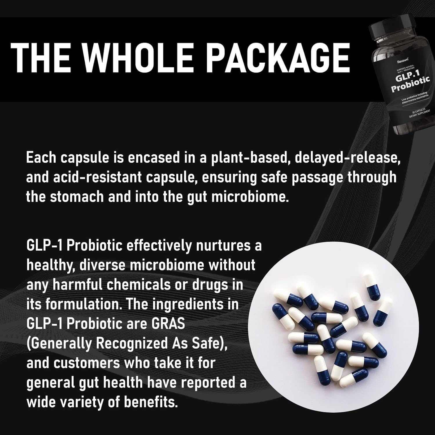 MAPUG GLP-1 Probiotic capsules close-up emphasizing delayed-release coating