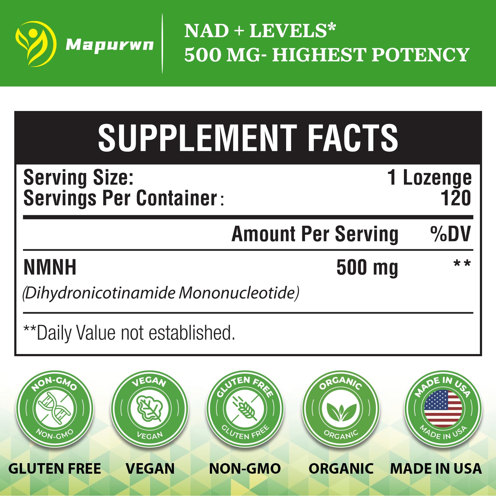 Mapurwn NMNH lozenge closeup dissolving for daily energy and focus
