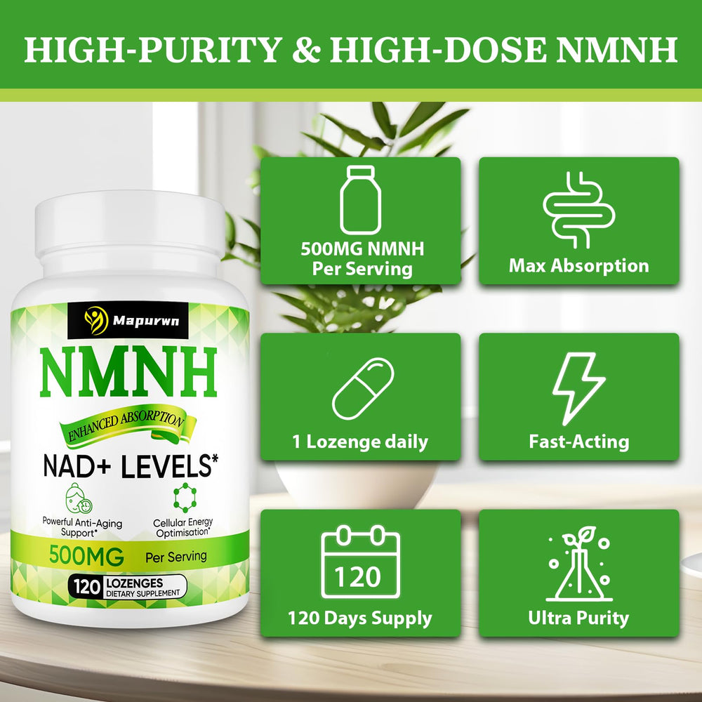 Mapurwn NMNH supplement facts panel highlighting 500 mg per serving