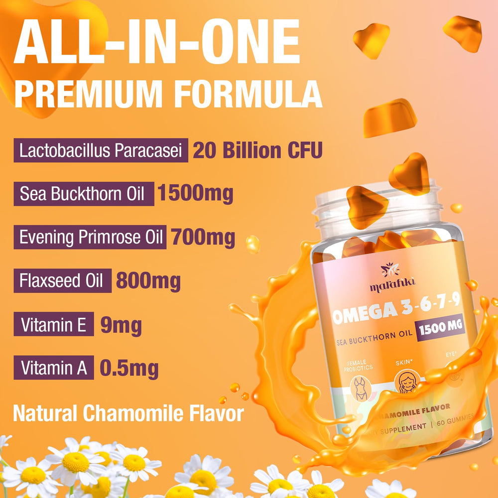 Marafiki sea buckthorn oil gummies packaging with bright branding