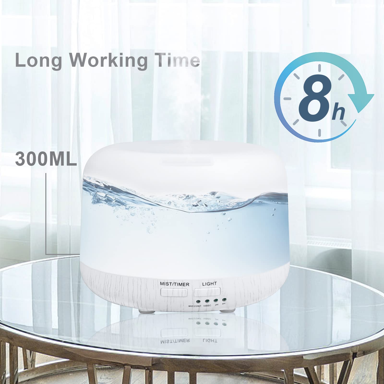 Marchred diffuser showing vibrant 8-color LED lighting