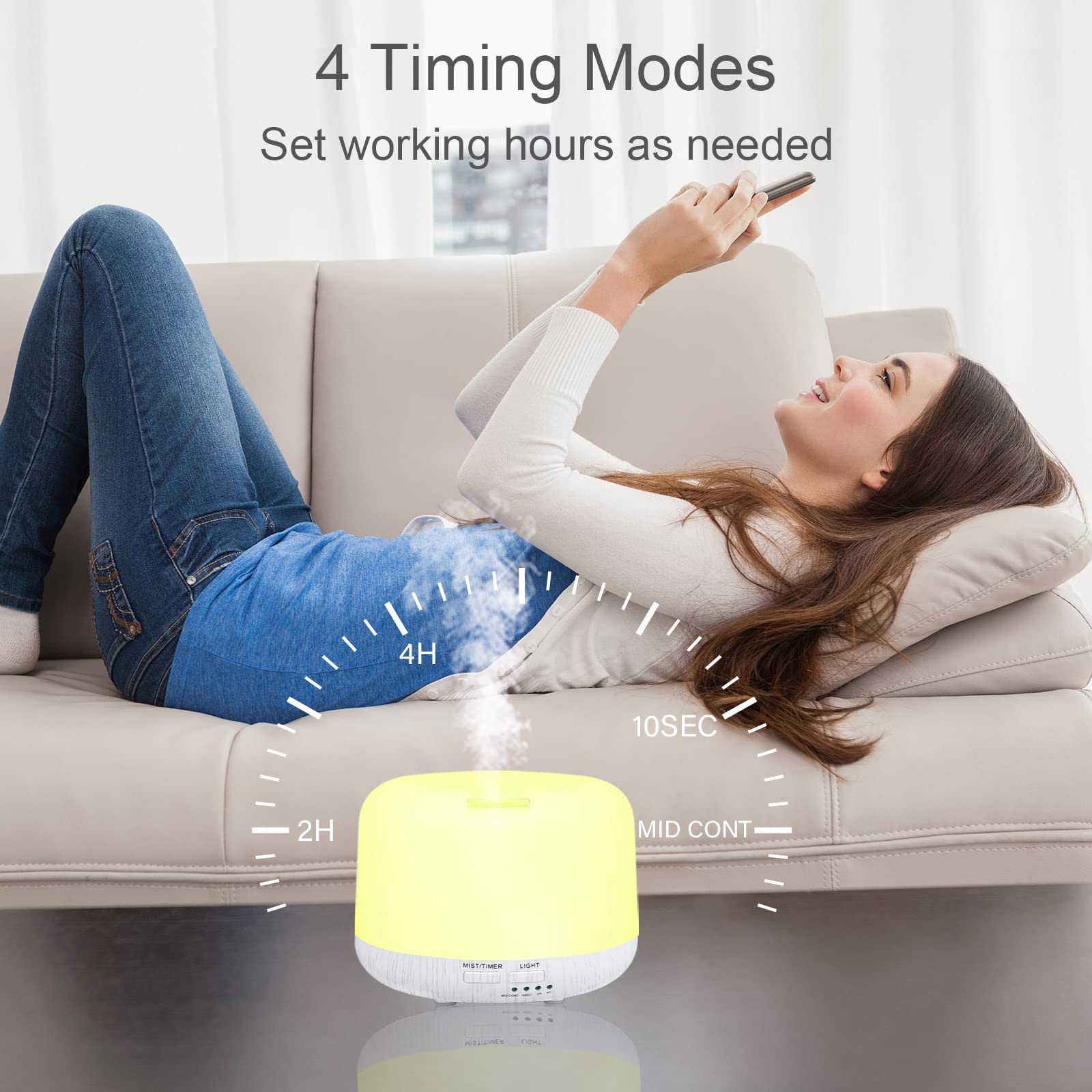 Marchred diffuser displaying multiple timer mode options