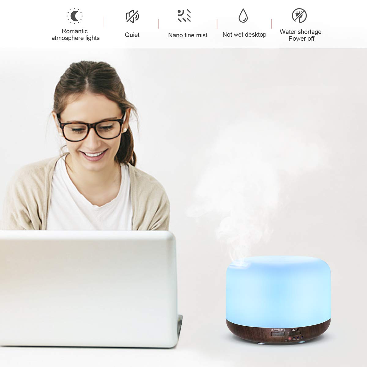 Marchred diffuser showing 7 LED color options for ambient lighting