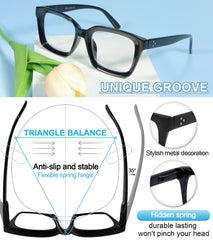Mare Azzurro retro square reading glasses transparent front, modern look with comfortable fit.