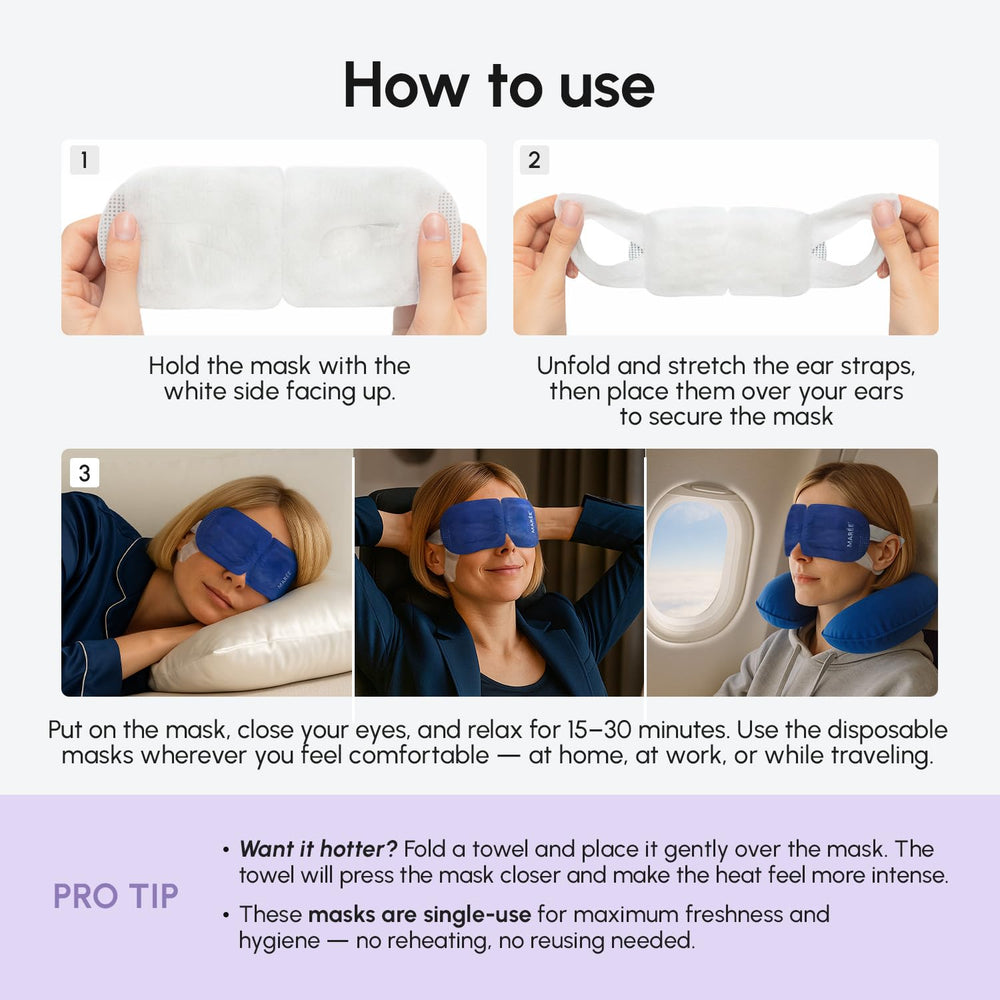 MAREE eye mask doubles as a skincare-friendly warm compress for home spa moments.