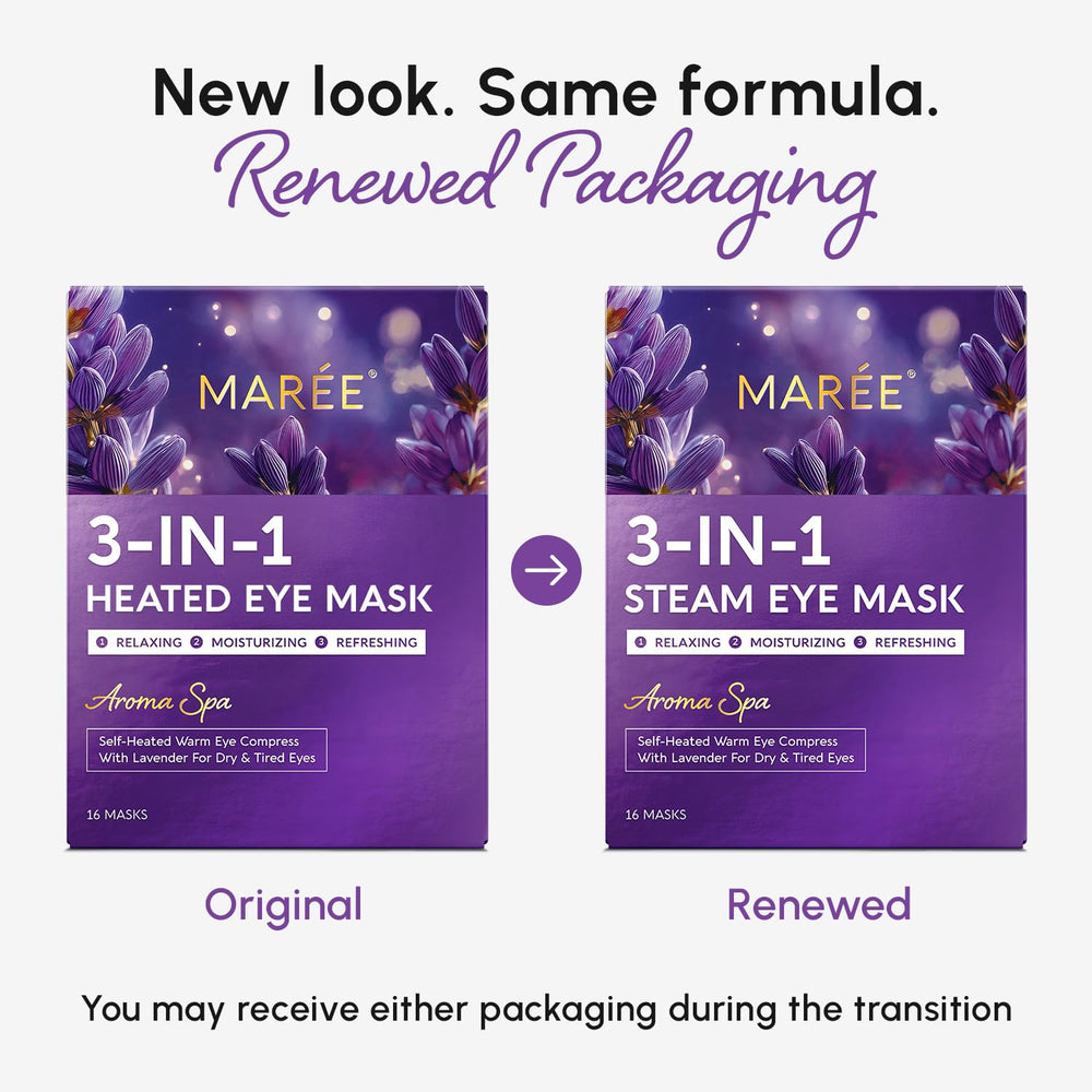 MAREE heated eye mask on face delivers gentle warmth and soothing lavender aroma.