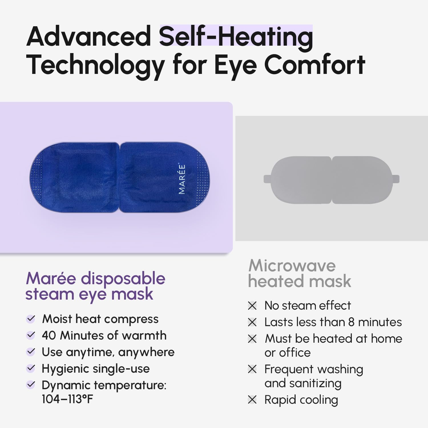 MAREE lavender eye mask displayed as a home spa accessory on a shelf or vanity.
