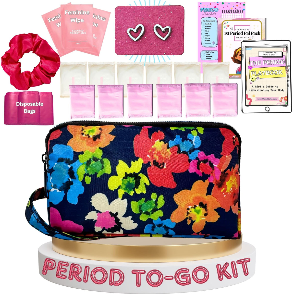 Mark and Lola's First Period Pal Pack with discreet floral bag for private daily carry