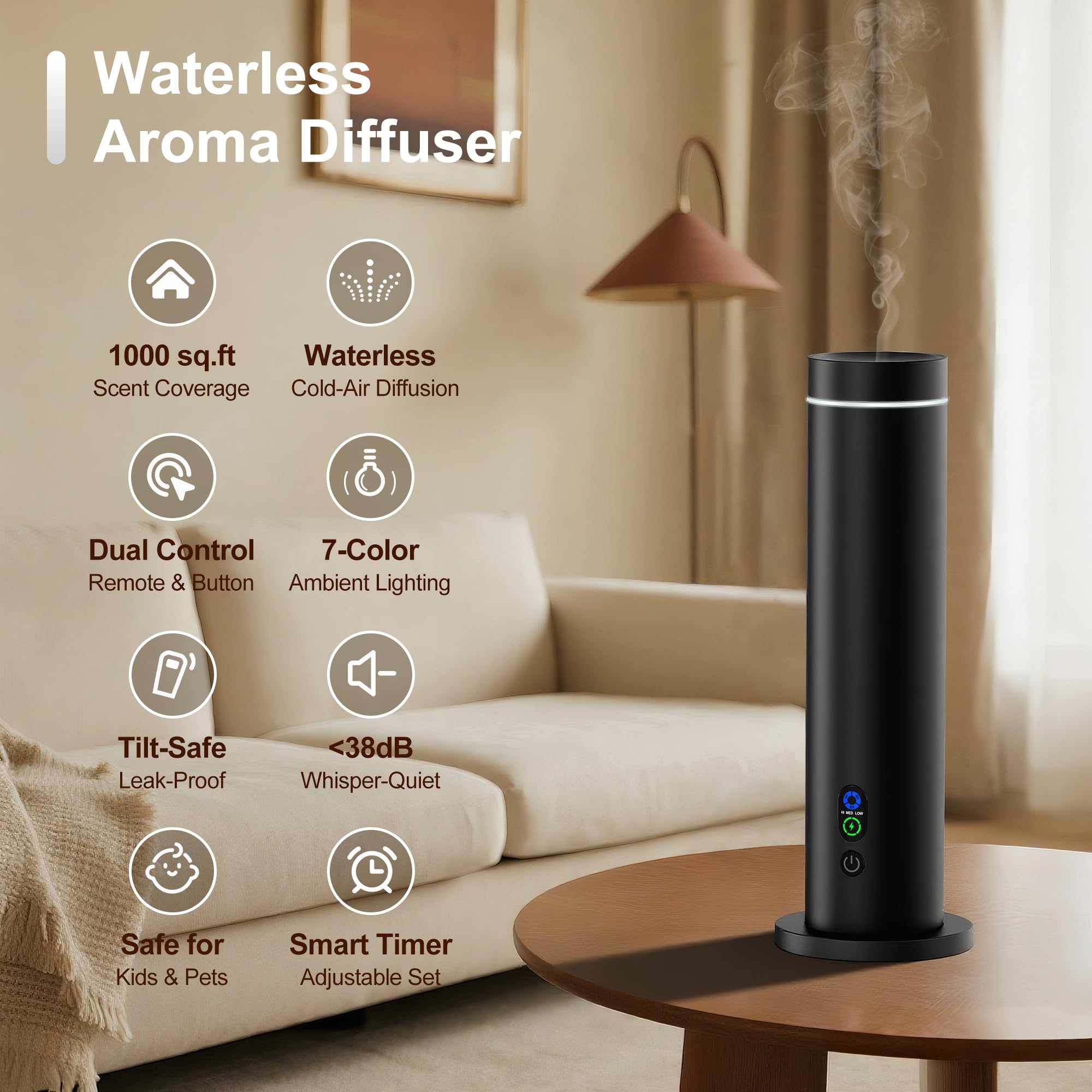 Maromalife diffuser with tilt safety feature prevents spills and accidents