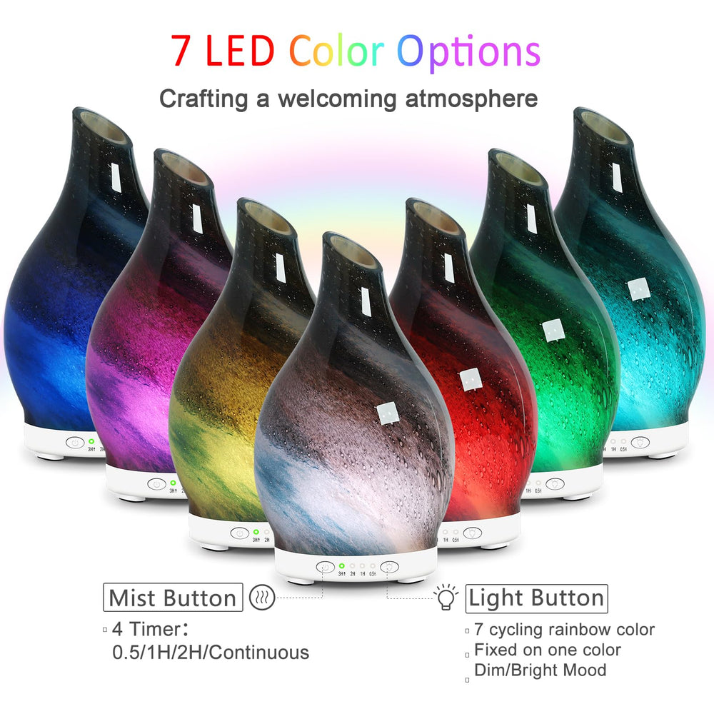 Maromamix diffuser close-up highlights the colorful glass pattern and ambient lighting.