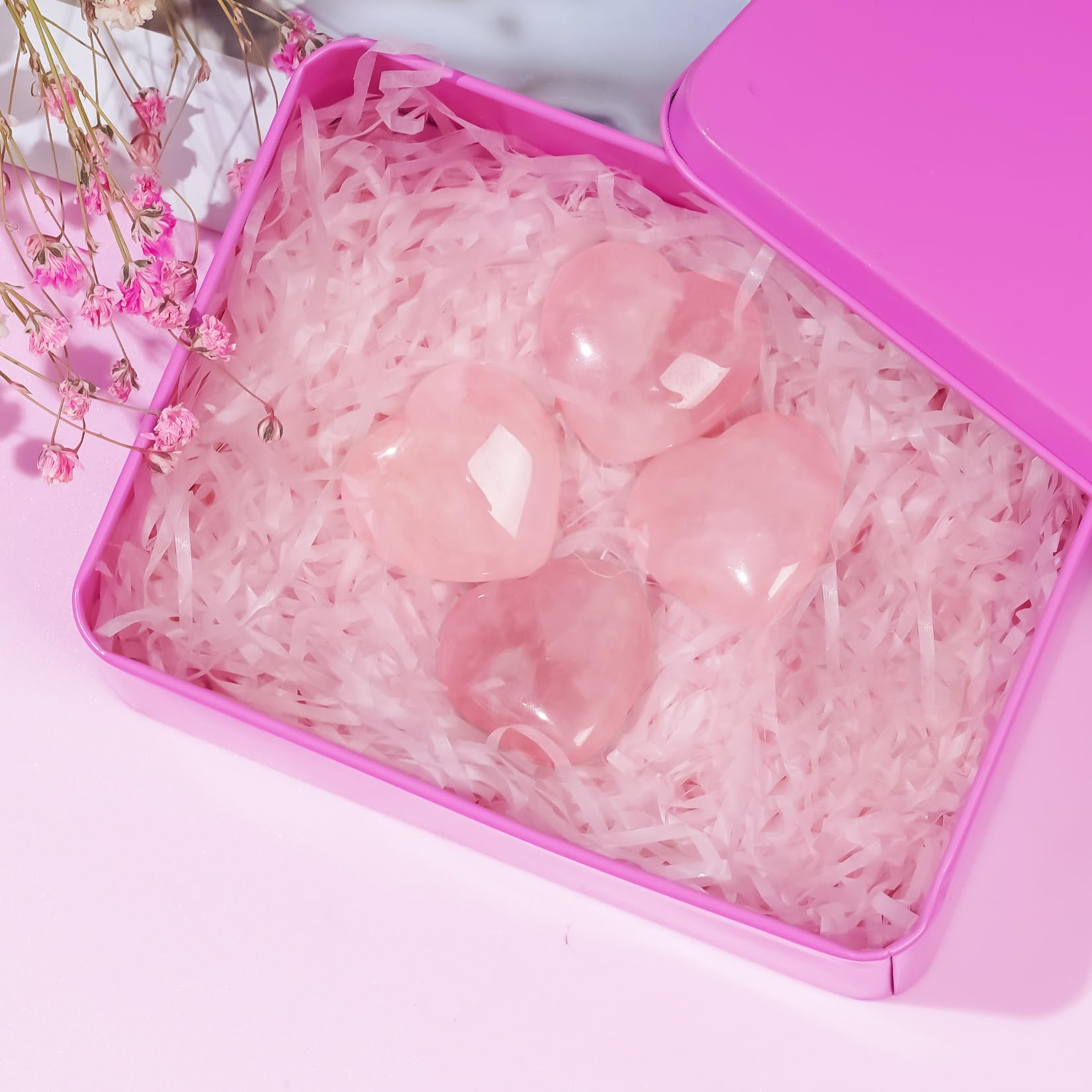 Marrywindix pink rose heart decorative stone for desk and feng shui.