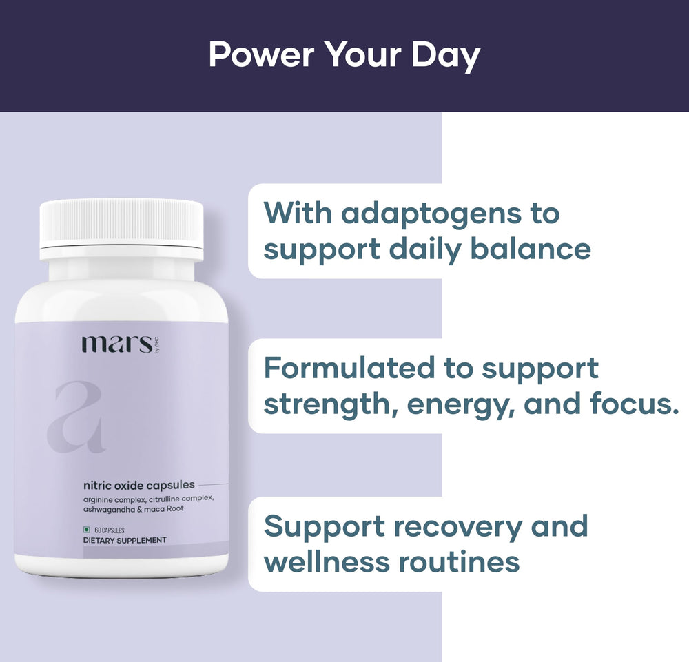 Mars by GHC Mars Nitric Oxide Capsules label closeup—transparent formula with simple ingredients