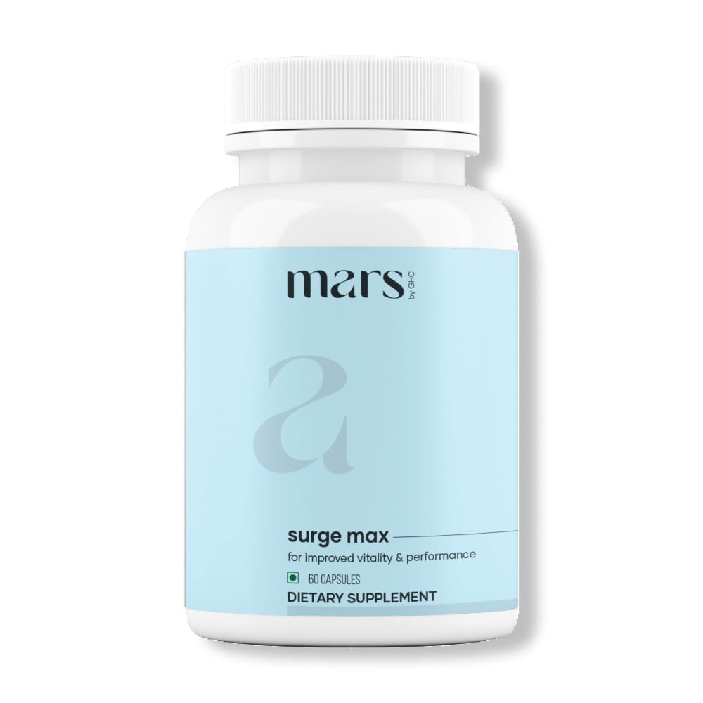 Mars Surgemax bottle front with capsules for daily energy support.