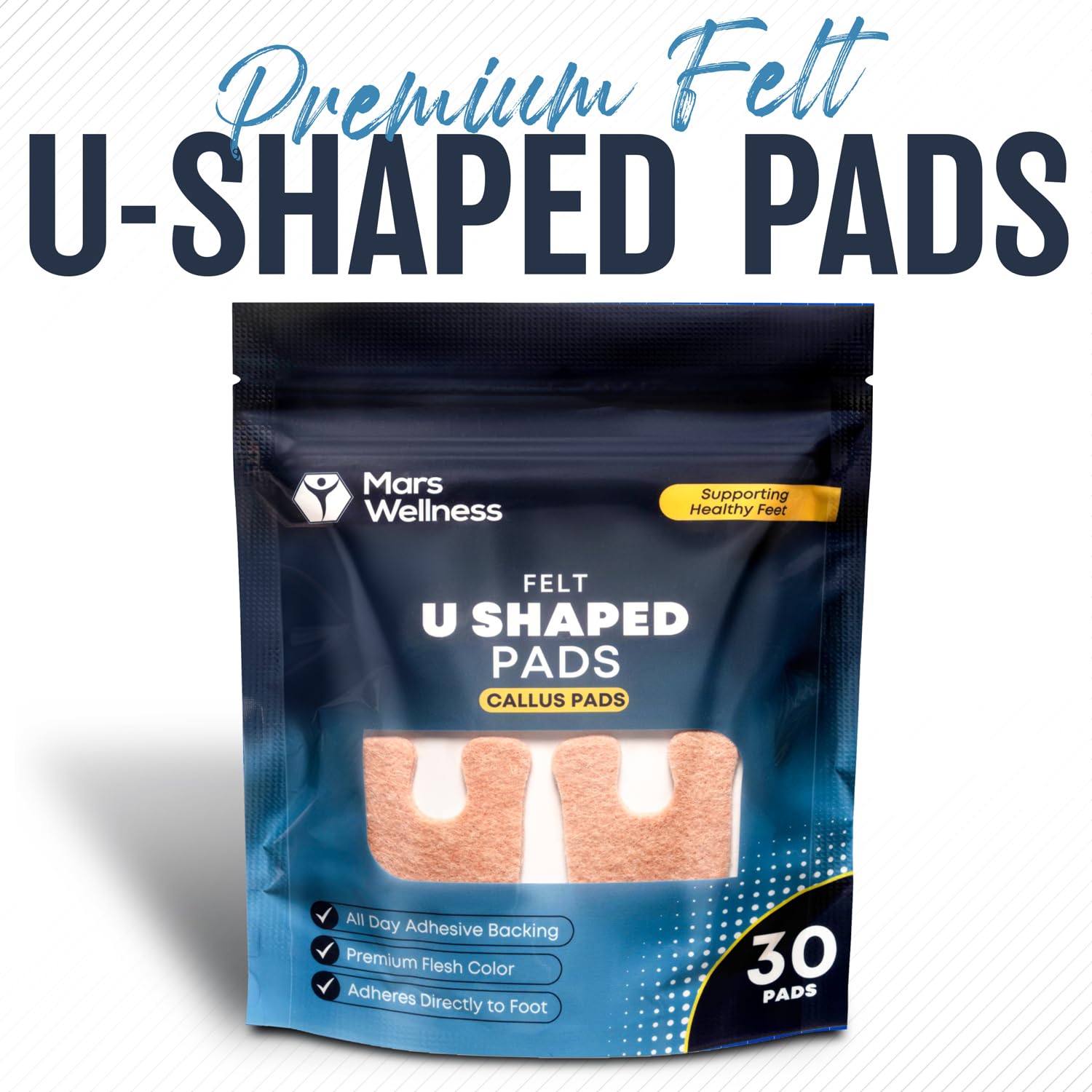 Mars Wellness adhesive-backed pad applied to heel area for stability