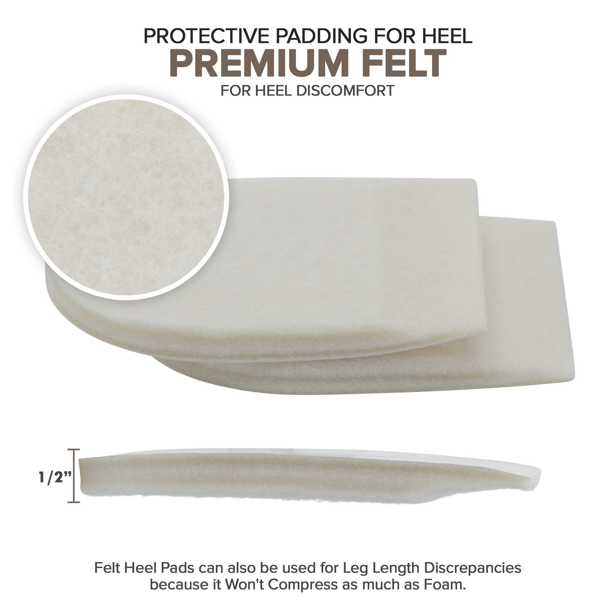 Mars Wellness felt heel pad close-up shows premium material for durable cushioning.