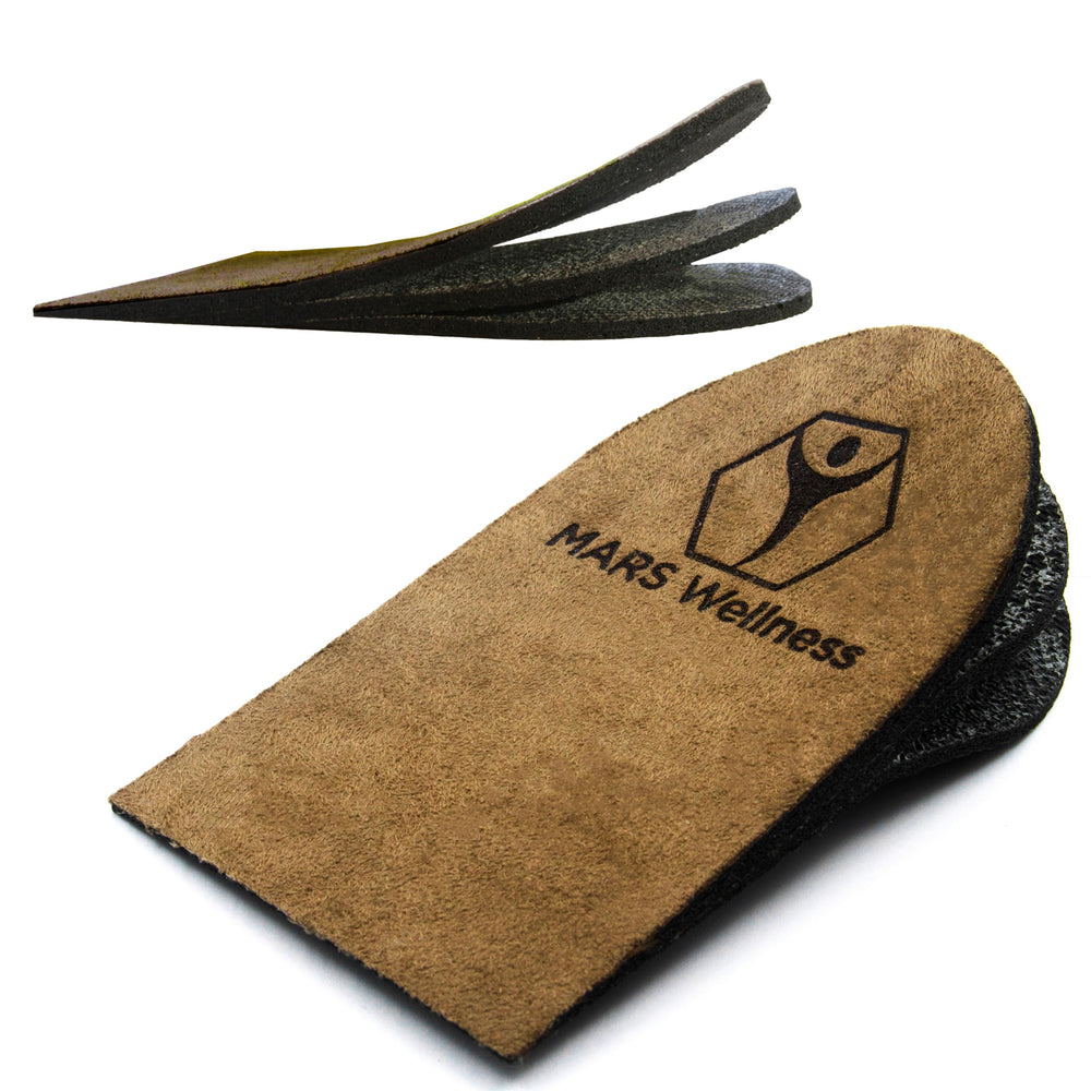 Mars Wellness premium adjustable heel lift package in brown two-pack for leg balance