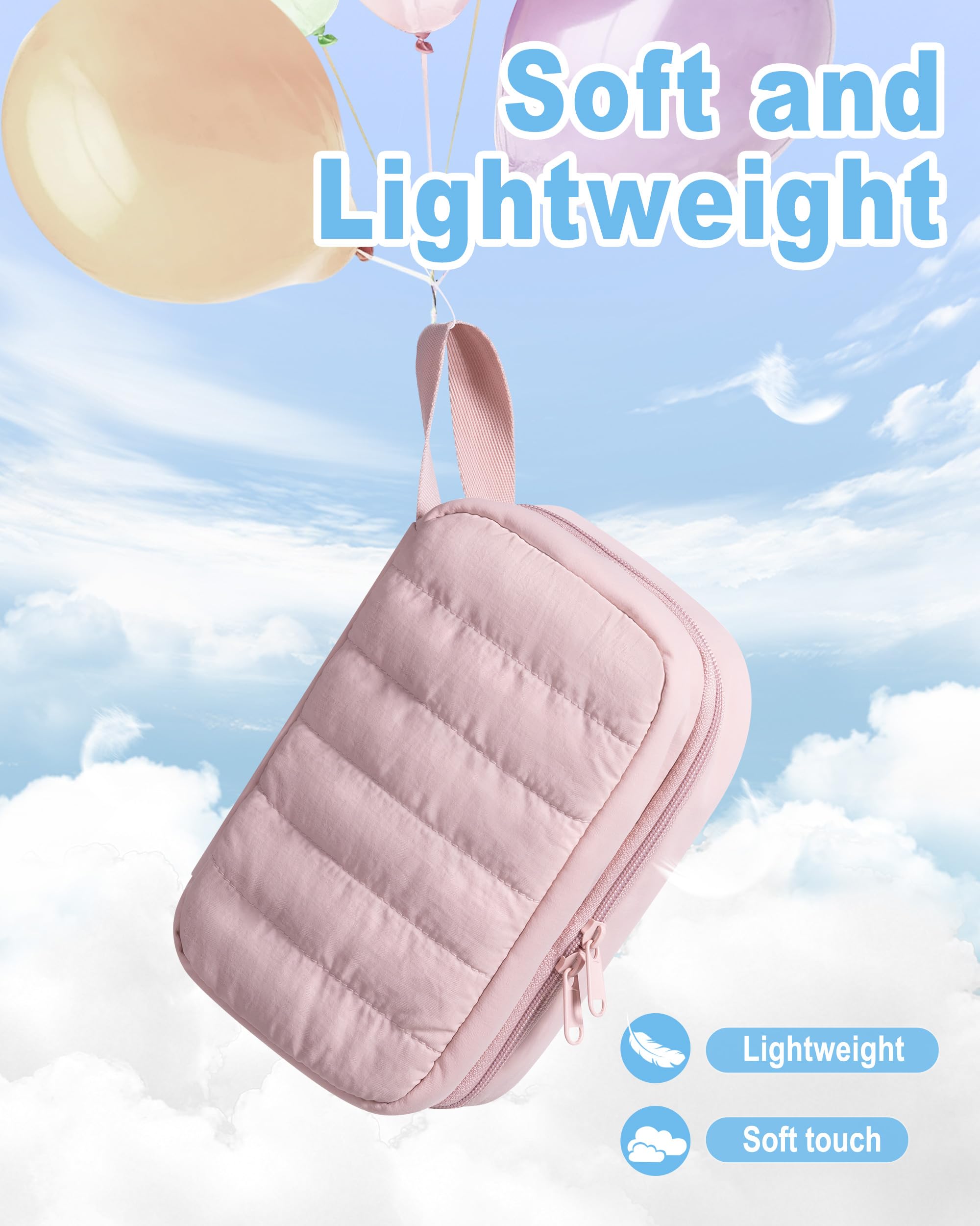 Marscamd Puffy travel case interior pink with organized pockets.