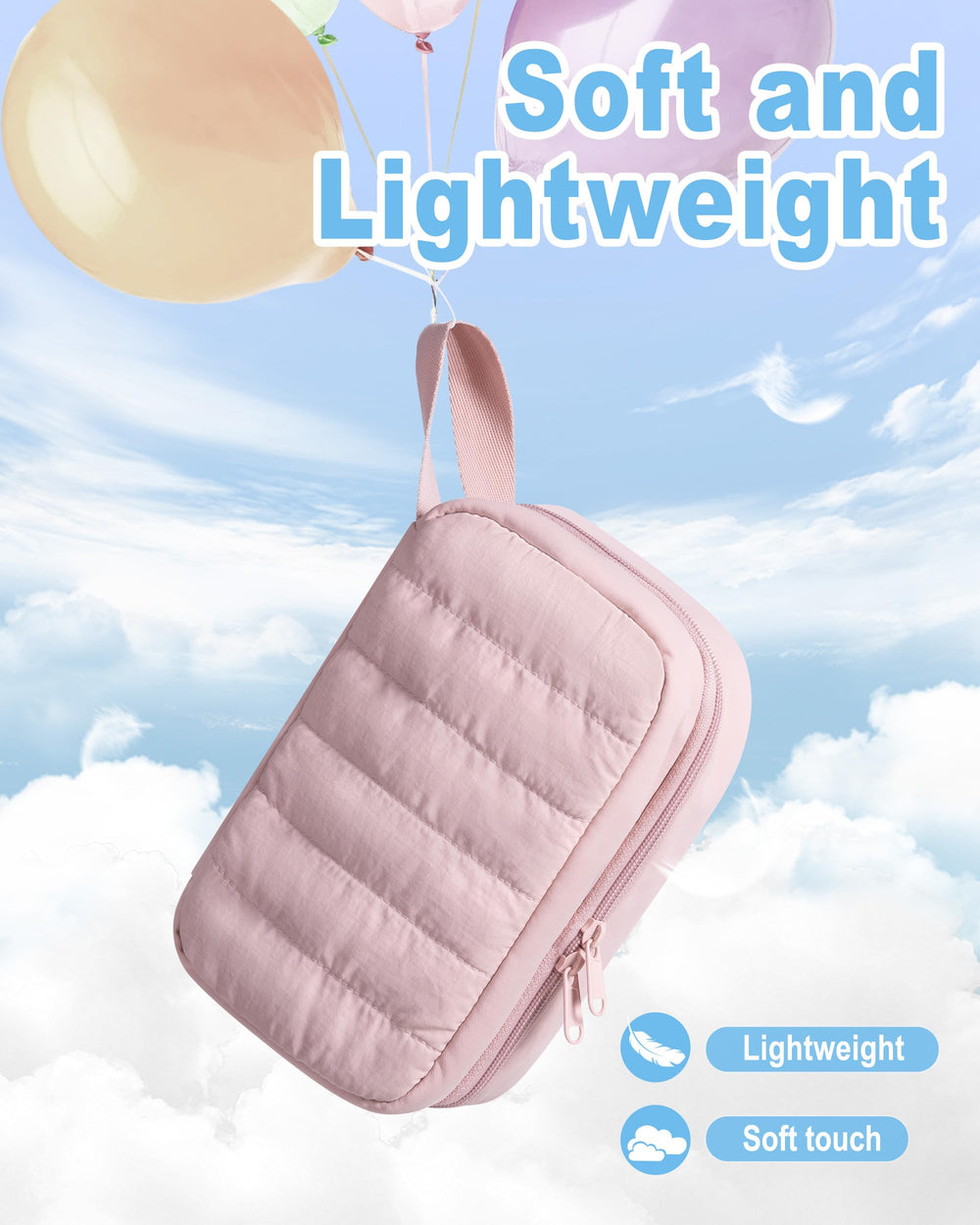 Marscamd Puffy travel case interior pink with organized pockets.