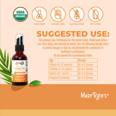 MaryRuth D3 spray dosing guide illustrating simple daily administration