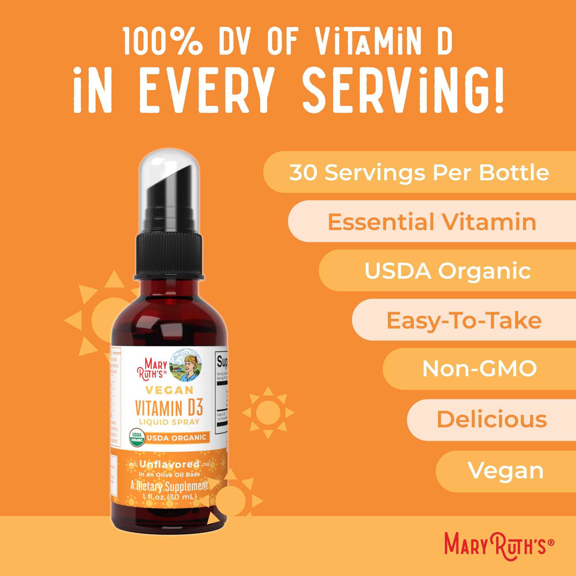 MaryRuth D3 spray organic certification and allergen-friendly formulation