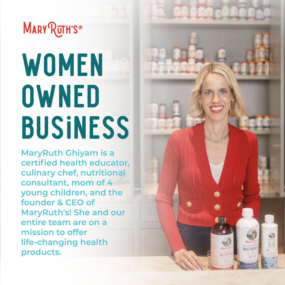 MaryRuth Organics Digestive Enzymes bottle on kitchen shelf signals easy daily routine