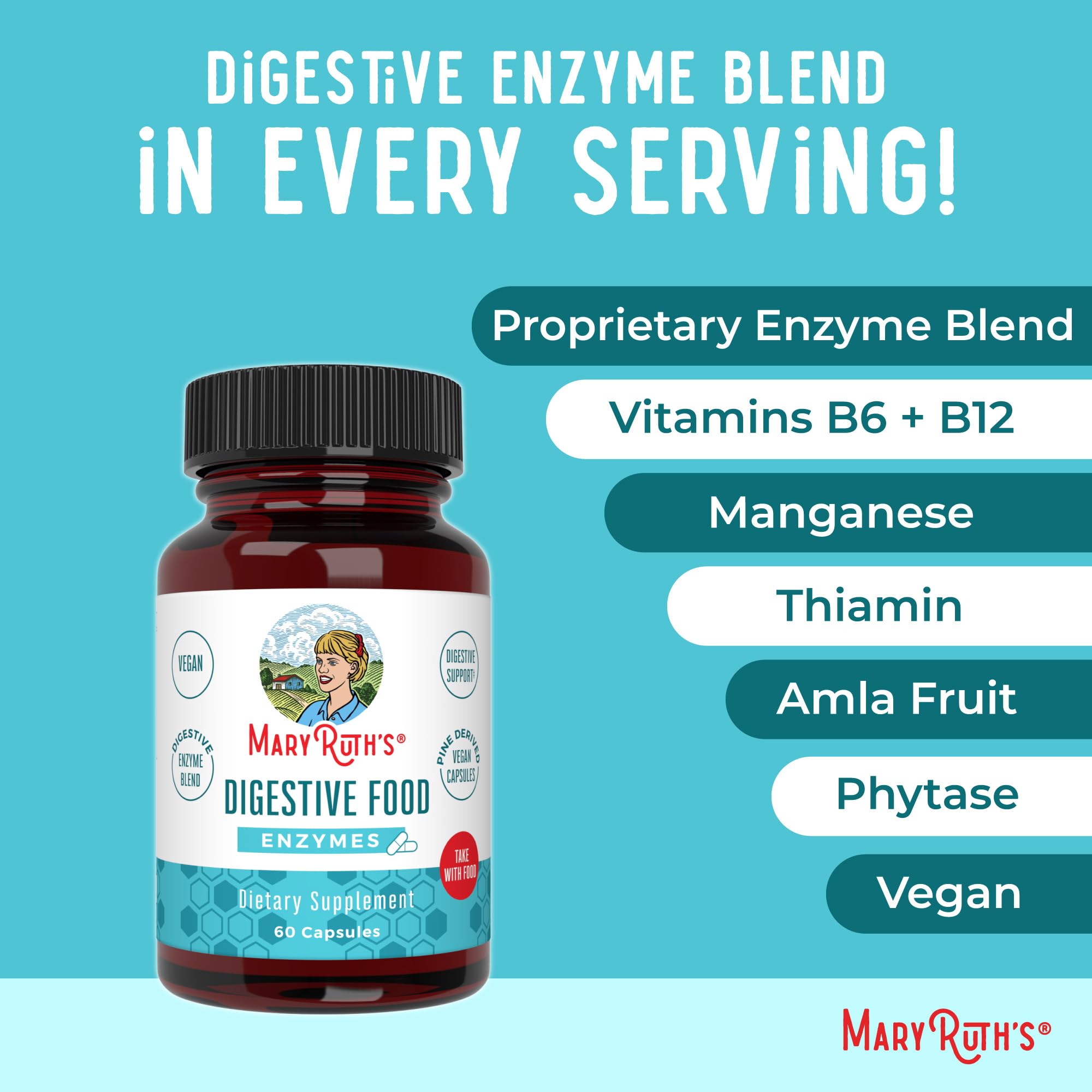MaryRuth Organics Digestive Enzymes capsules in a travel pouch illustrate portable daily support