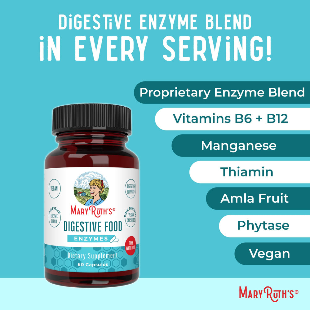 MaryRuth Organics Digestive Enzymes capsules in a travel pouch illustrate portable daily support