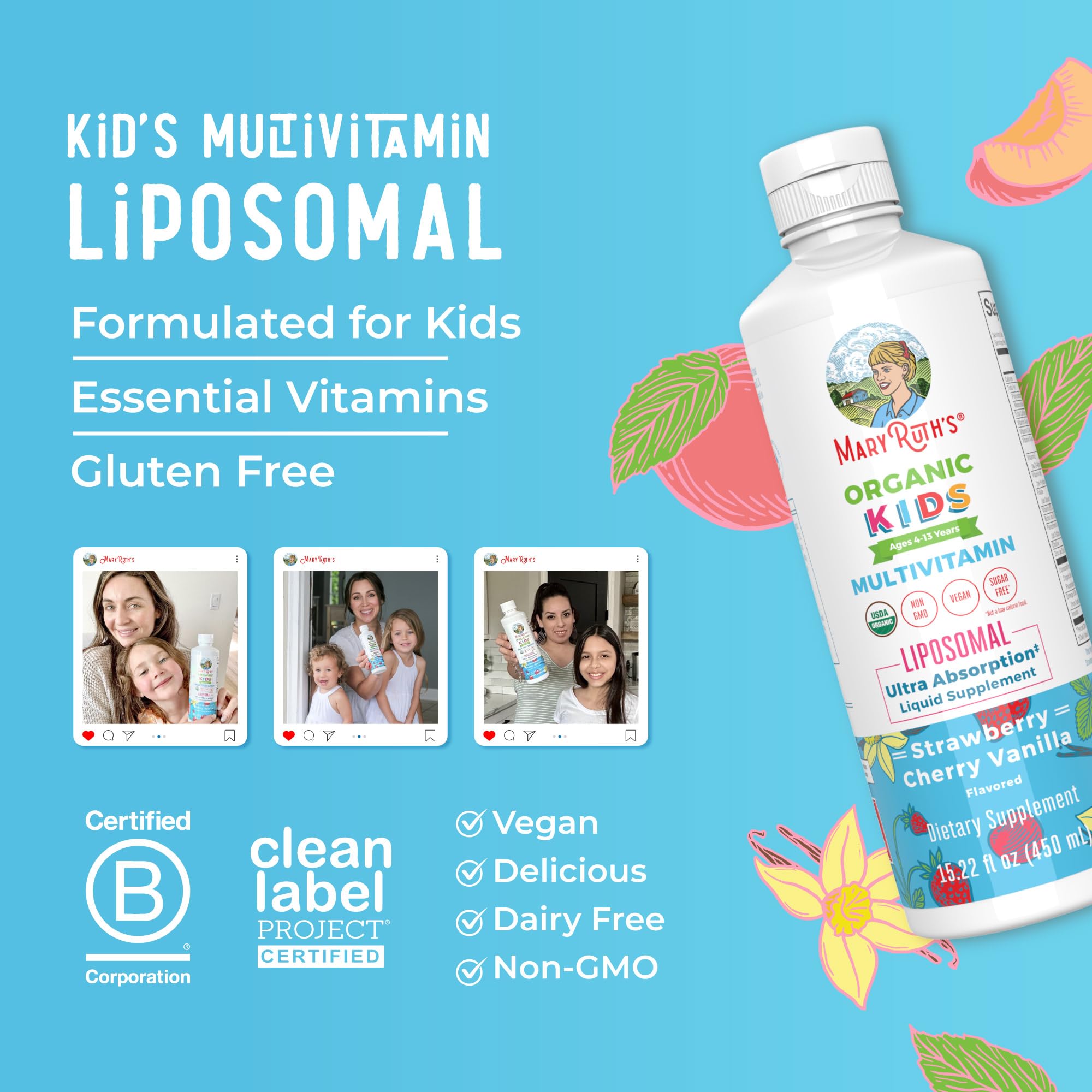 MaryRuth Organics Kids Multivitamin Liposomal recyclable packaging