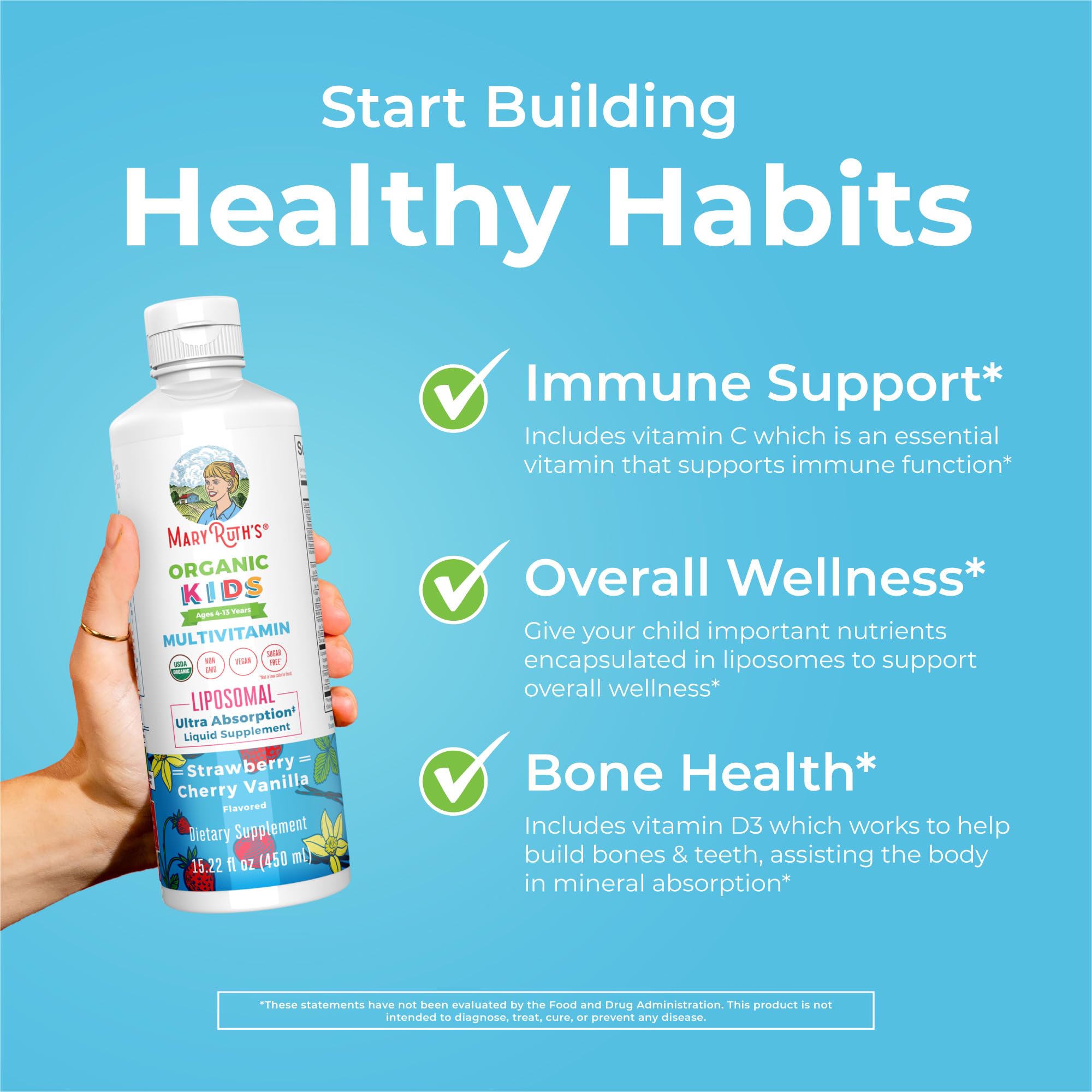 MaryRuth Organics Kids Multivitamin Liposomal sugar-free allergen-friendly label