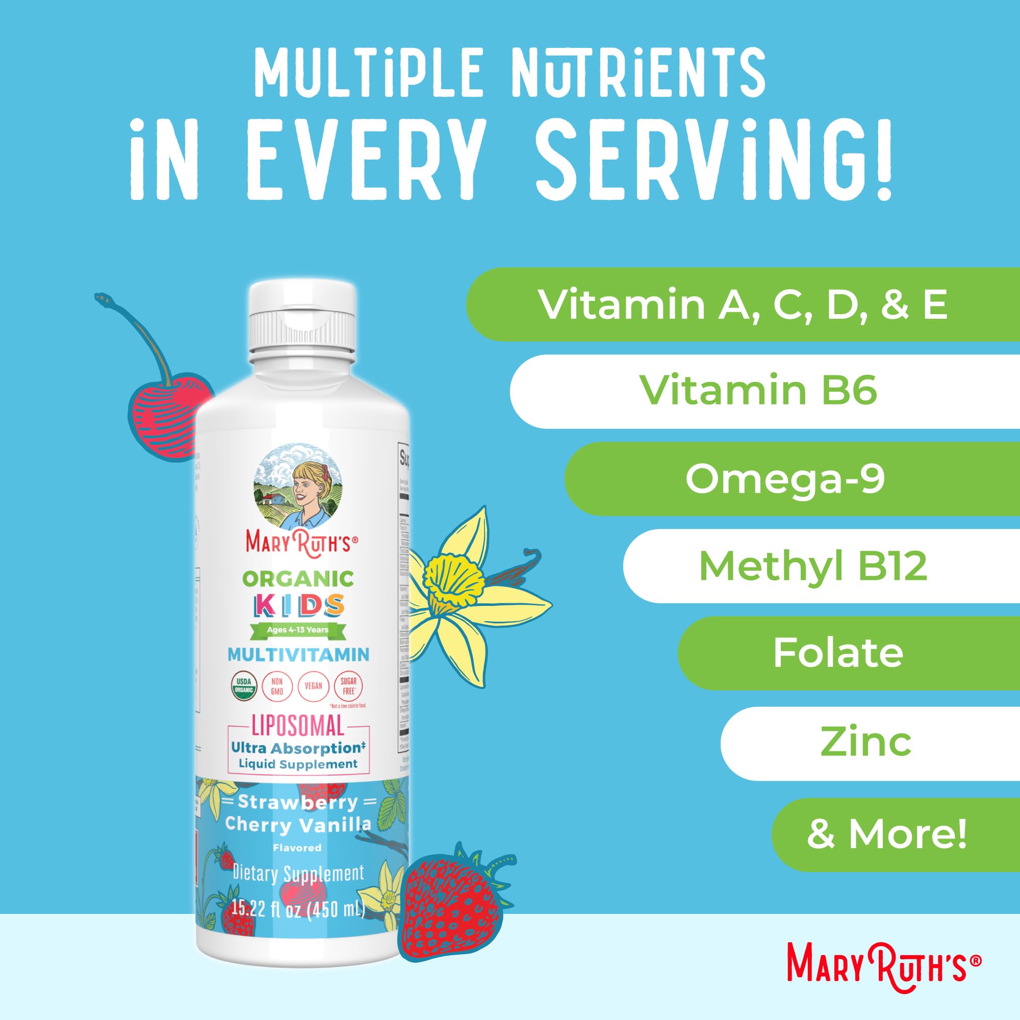 MaryRuth Organics Kids Multivitamin Liposomal vegan certification symbol