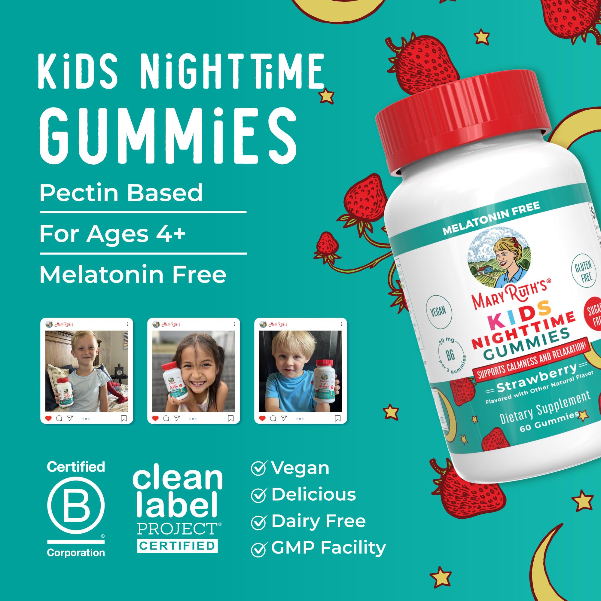 Dosage guidance for ages 4-13 with MaryRuth Kids Nighttime Gummies