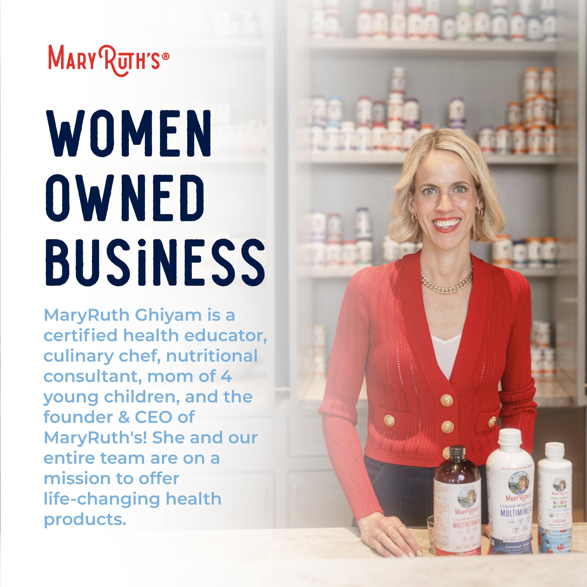 MaryRuth Organics bottle on shelf, ready for occasional use.