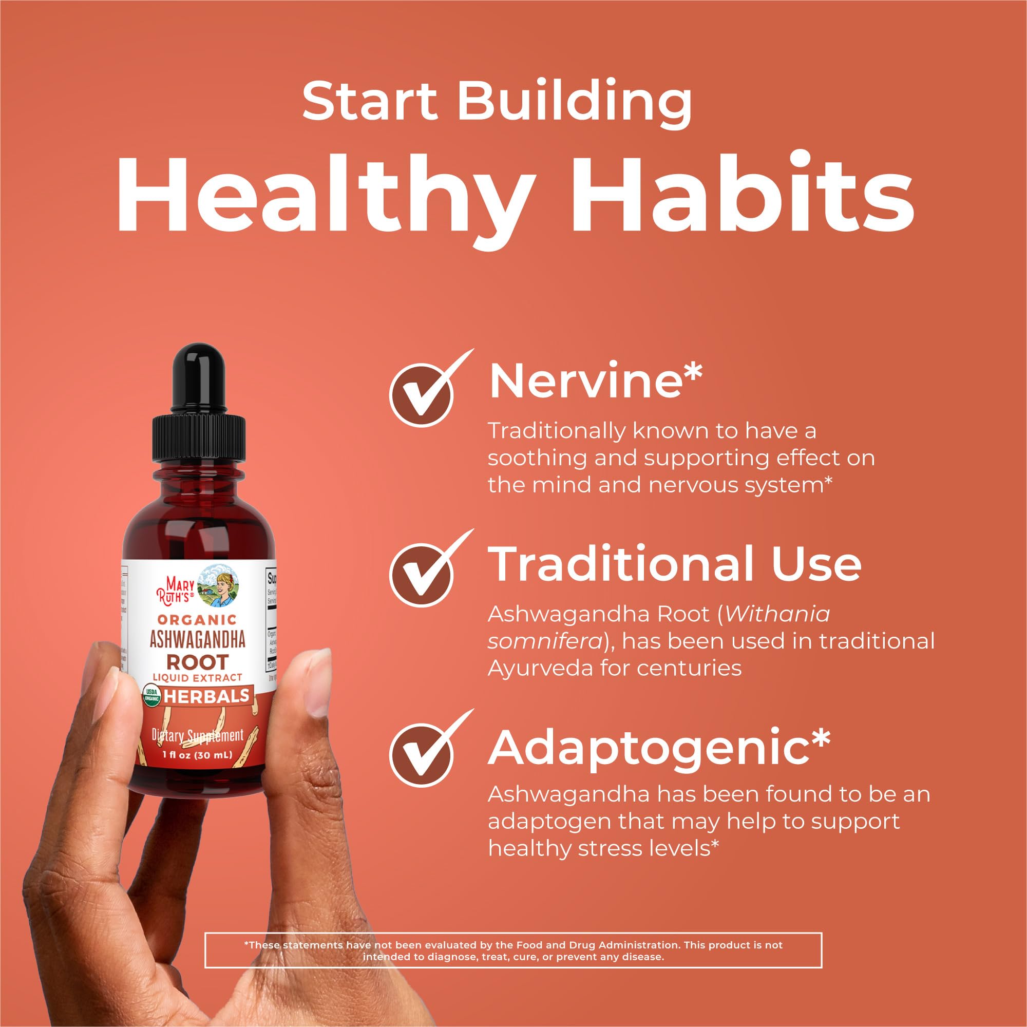 MaryRuth Organics Ashwagandha Root drops added to water for easy intake