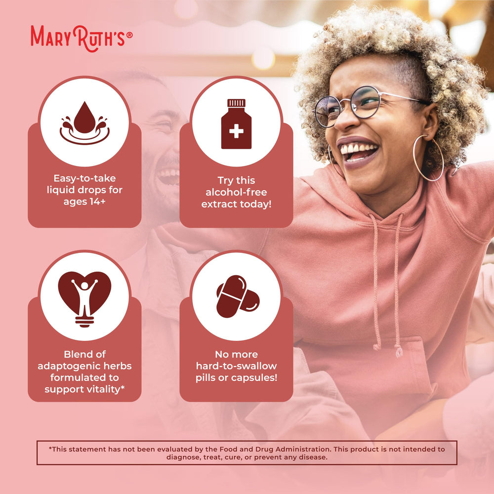 MaryRuth Organics Asian ginseng root bottle emphasizes energy support.