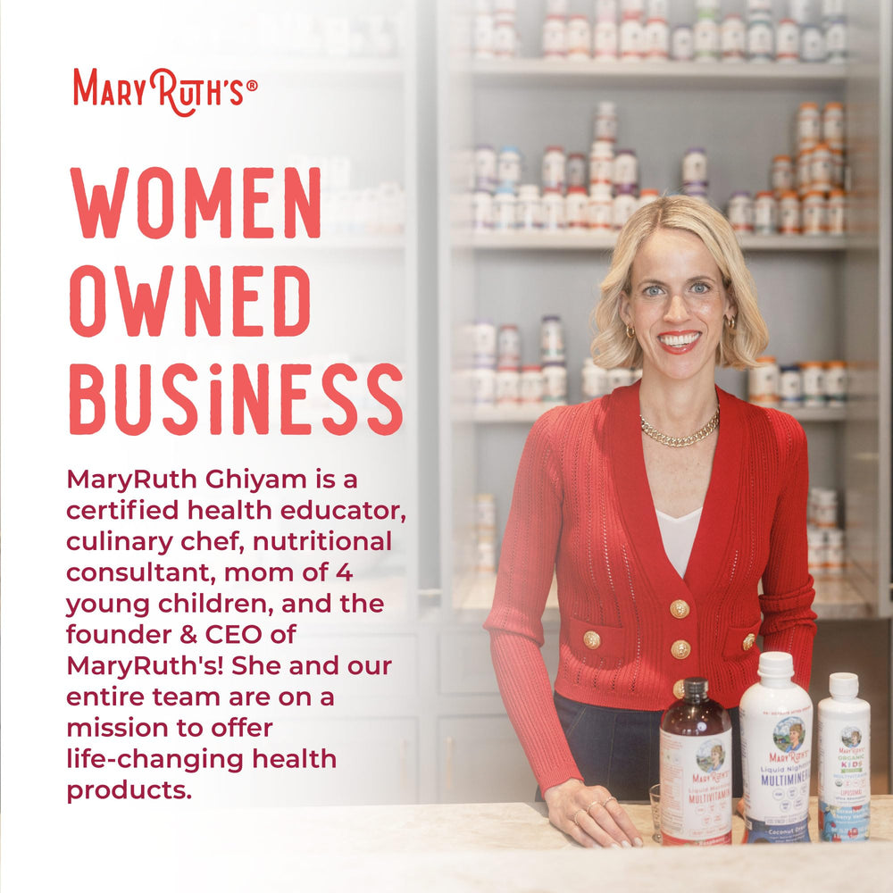 MaryRuth Organics B12 bottle on table ready for daily routine.