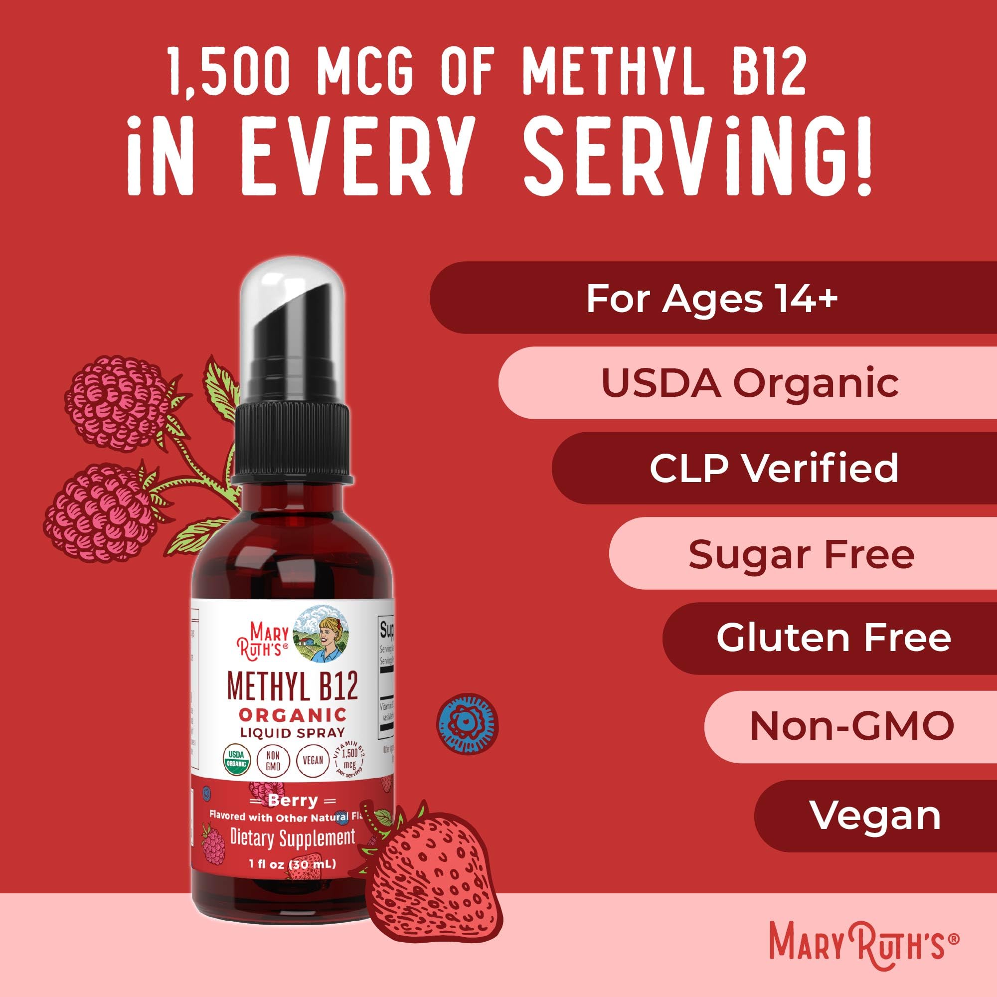 MaryRuth Organics B12 methylcobalamin close-up highlighting bioavailability