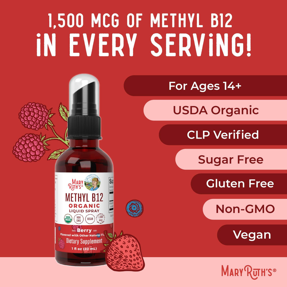 MaryRuth Organics B12 methylcobalamin close-up highlighting bioavailability