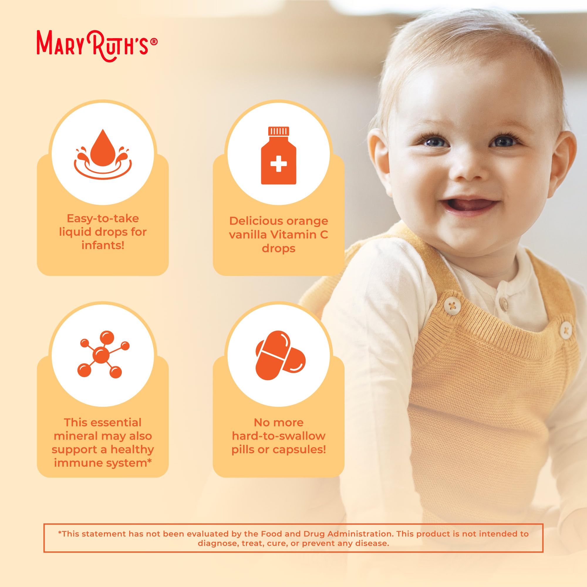 MaryRuth Organics baby drops dispensing scene for effortless administration.