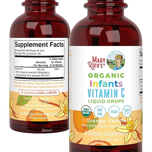 MaryRuth Organics baby health scene featuring vitamin C drops in use.