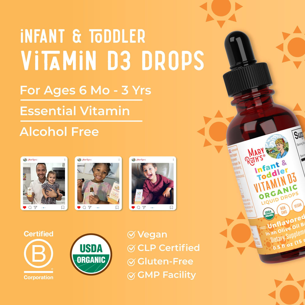 Baby and toddler bottle with D3 drops and dosing guidance
