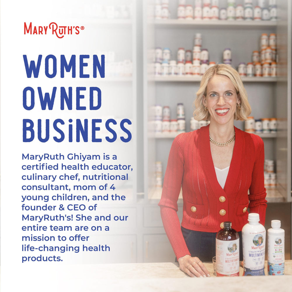 MaryRuth Organics B Corp certified packaging; commitment to sustainable wellness.