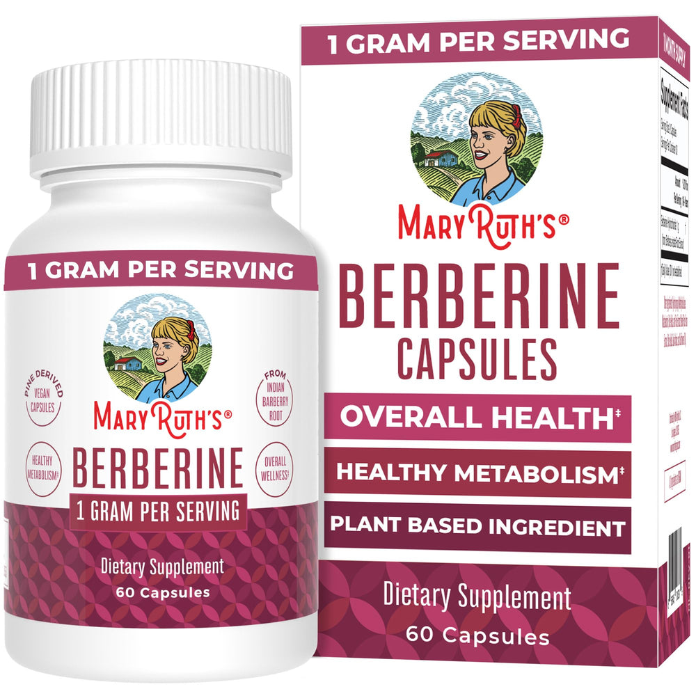 MaryRuth Organics Berberine bottle label highlights 1000 mg per serving for daily wellness
