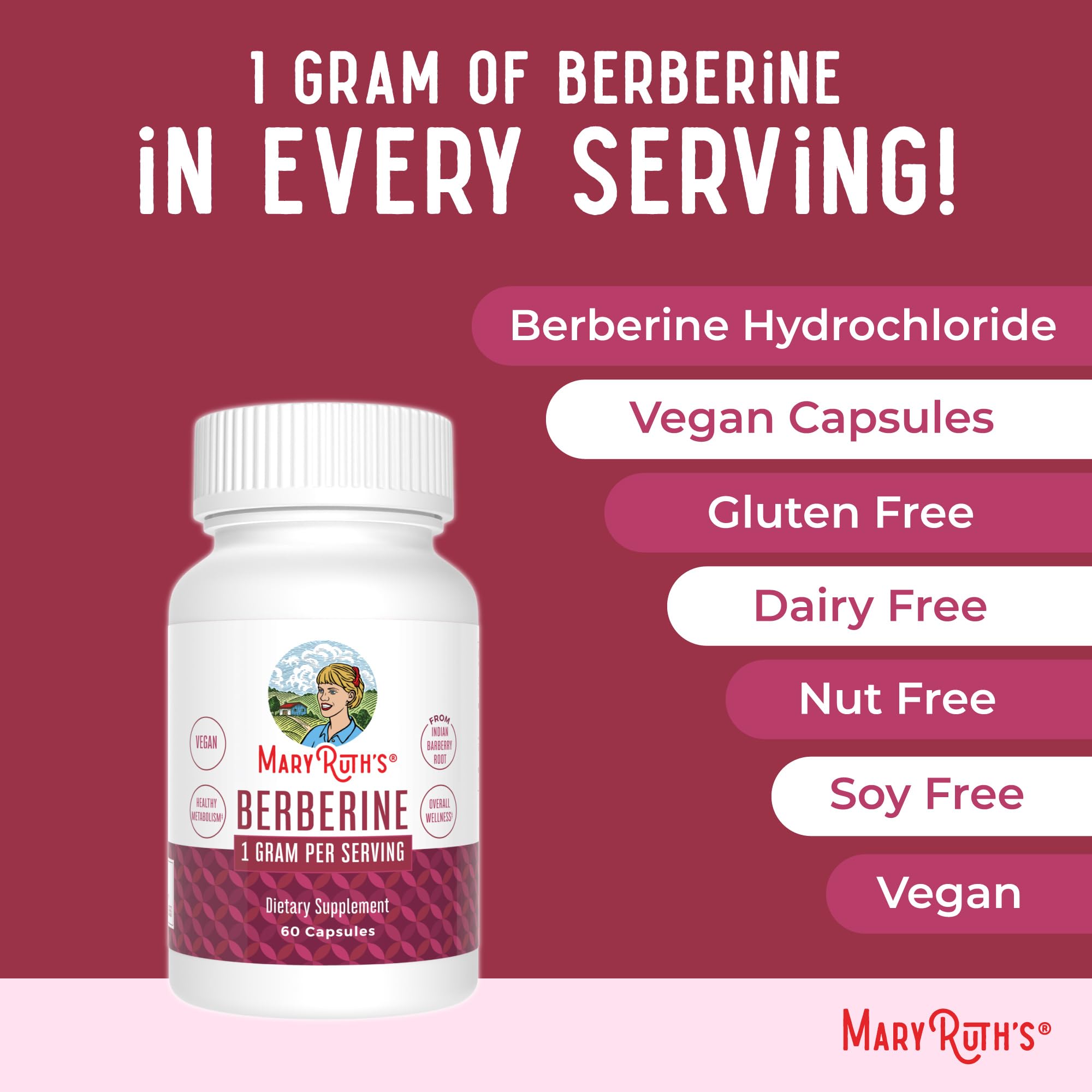 MaryRuth Organics Berberine bottle shows GMP facility badge